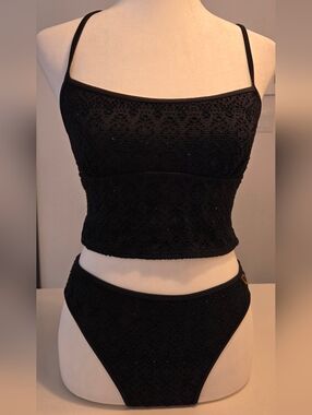 Black Lace Tankini Crop Top